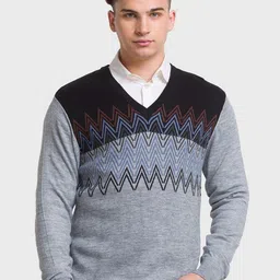 ColorPlus Men Plus Size Grey & Black Pullover-image-69