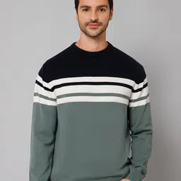 Cantabil Striped Cotton Round Neck Pullover-picture-30