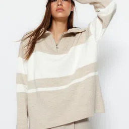 Trendyol Colourblocked Polo Collar Acrylic Pullover Sweater-image-38