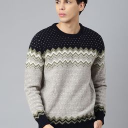 Woodland Men Grey & Black Geometric Round Neck Pullover-picture-11