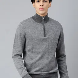 Woods Men Grey Solid Mock Collar Pullover-picture-19