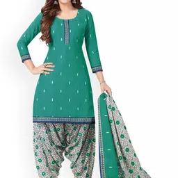 MIRAAN Round Neck Geometric Printed Pure Cotton Kurta with Patiala & Dupatta-picture-39