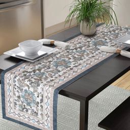 HOSTA HOMES White & Grey Floral Printed Velvet Table Runner-picture-14
