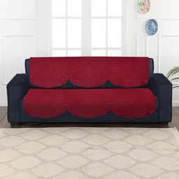 HOSTA HOMES Maroon Self-Design Velvet Quilted 3-Seater Sofa Cover With Arm Rest Cover-picture-17