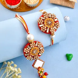 Aapno Rajasthan Set Of 2 Stone Studded Bhaiya Bhabhi Rakhi With Roli & Chawal-picture-34