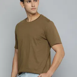 Mast & Harbour Brown Round Neck Regular Fit Cotton T-shirt-picture-11