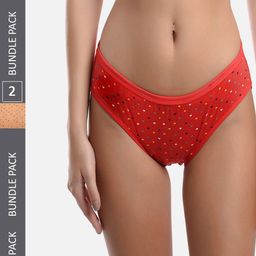 FIMS Pack Of 2 Printed Anti-Microbial Hipster Briefs OLA_Panty_RedBeige-picture-34