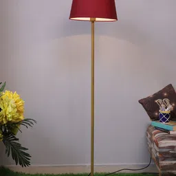 Homesake Red & Gold-Toned Frustum Shaped Contemporary Floor Lamp & Shade With Bulb-picture-10