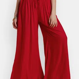 VEDANA Women Red Solid Flared Palazzos-image-62
