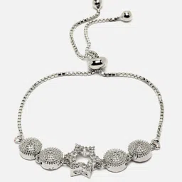 DressBerry Silver-Toned & White American Diamond Rhodium-Plated Link Bracelet-picture-12