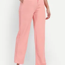 BROADSTAR Women Relaxed Straight Leg Straight Fit High-Rise Easy Wash Trousers-image-95