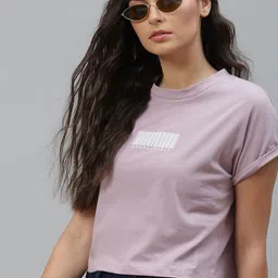 The Roadster Lifestyle Co Women Lavender Printed Round Neck Pure Cotton T-shirt-picture-37
