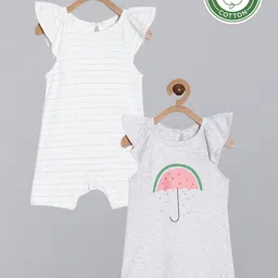 Broon Infant Girls Pack of 2 White and Grey Printed Pure Organic Cotton Rompers-picture-15