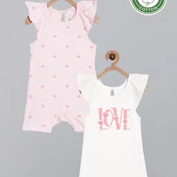 Broon Girls Pack of 2 White & Pink Pure Organic Cotton Rompers-picture-20