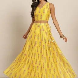 Shae by SASSAFRAS Yellow & Pink Printed Ready to Wear Lehenga & Choli-picture-23