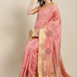 SERONA FABRICS Peach-Coloured Floral Embroidered Silk Blend Ready to Wear Saree-picture-20