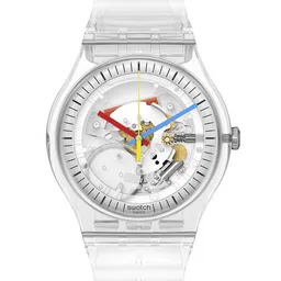 Swatch Unisex Transparent Printed Dial & White Straps Analogue Watch image 1
