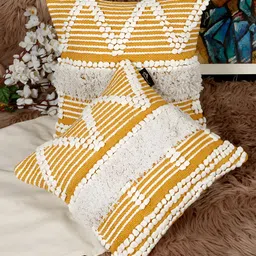 HOSTA HOMES Yellow & White 2 Pieces Geometric Cotton Square Cushion Covers-image-66