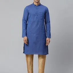 Manthan Men Blue Solid Straight Kurta-image-4