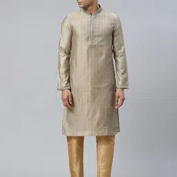 Manthan Men Brown & Beige Woven Design Straight Kurta-picture-10