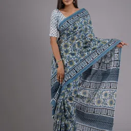 clothonus Floral Pure Cotton Block Printed Saree-picture-13