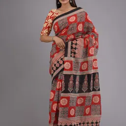 clothonus Ethnic Motifs Printed Ikat Pure Cotton Block Print Saree-picture-26