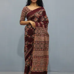 clothonus Ajrak Block Pure Cotton Block Print Saree-image-96