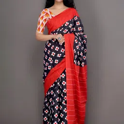 clothonus Geometric Pure Cotton Block Print Saree-picture-34