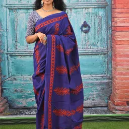 clothonus Ethnic Motifs Printed Block Print Saree-image-17