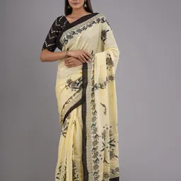 clothonus Floral Printed Ikat Pure Cotton Block Print Saree-picture-34