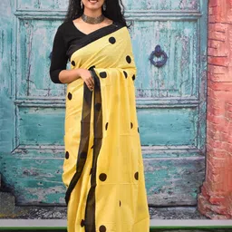 clothonus Polka Dot Pure Cotton Block Print Ikat Saree-picture-10