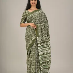clothonus Floral Pure Cotton Block Print Saree-picture-26