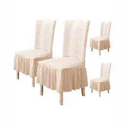 HOUSE OF QUIRK Beige 4 Pieces Bubble Frill Stretchable Removable Chair Covers-picture-36