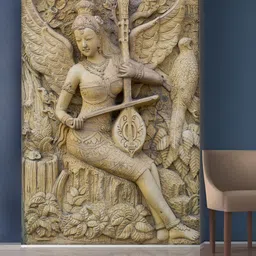 999Store Brown Bird and Sitting Angel Playing The Sitar Mural Self-Adhesive Wallpaper-picture-28