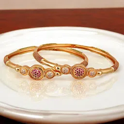 LUCKY JEWELLERY Set Of 2 18K One Gram Gold-Plated Stones-Studded Bangles-picture-14