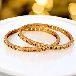 LUCKY JEWELLERY Set Of 2 18K One Gram Gold-Plated Stones-Studded Bangles-picture-36