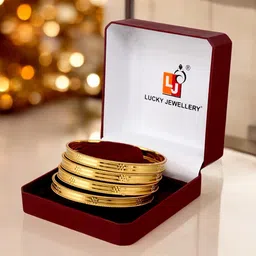 LUCKY JEWELLERY Set Of 4 18K One Gram Gold-Plated Bangles-picture-39