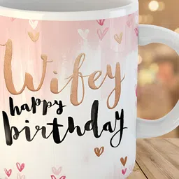 Keviv White & Black Happy Birthday Wifey Printed Ceramic Glossy Coffee Mug 325 ml-picture-20