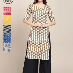 7threads 1 Stop Fashion Women Pack Of 6  Multicoloured Geometric Printed Crepe Kurta-picture-36