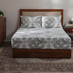 MASPAR Utopian Regan Grey EthnicMotif Printed 400TC Cotton King Bedsheet & 2 Pillow Covers-picture-13