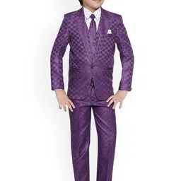 Jeetethnics Boys Purple Checked Coat Suit Set with Waistcoat Shirt and Trousers-picture-57