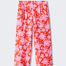 Mango Kids Girls Floral Printed Flared Fit Sustainable Culottes Trousers-picture-38