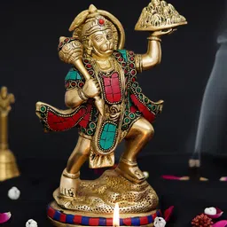 eCraftIndia Gold-Toned & Stone Work Lord Hanuman carrying Sanjeevani Mountain Showpieces-image-45
