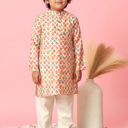 Readiprint Fashions Boys Floral Printed Pure Silk Kurta with Pyjamas-picture-36