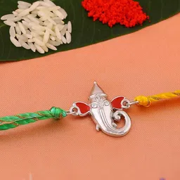 Estele Unisex Rhodium-Plated Enamelled Lord Ganesh Rakhi-picture-46