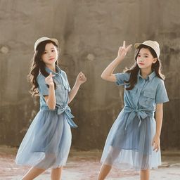 StyleCast Girls Blue Pure Cotton Shirt With Skirt-picture-14