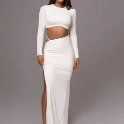 Bee Boe Round Neck Long Sleeves Top With Skirt-image-73