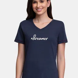 Amante Women Navy Blue Printed Cotton Lounge T-shirts-picture-21