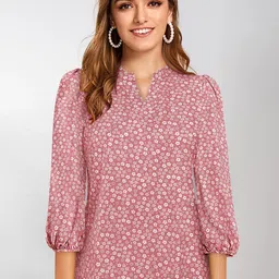 KERI PERRY Floral Printed Mandarin Collar Puff Sleeves Top-picture-36