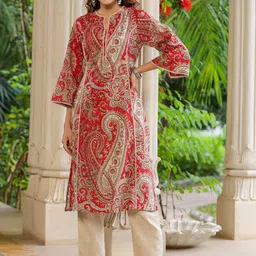 Rain & Rainbow Ethnic Motifs Printed Notched Neck Straight Pure Cotton Kurta-picture-37